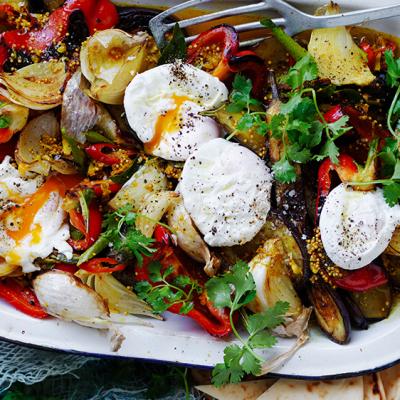 EGGPLANT AUBERGINE & POACHED EGGS