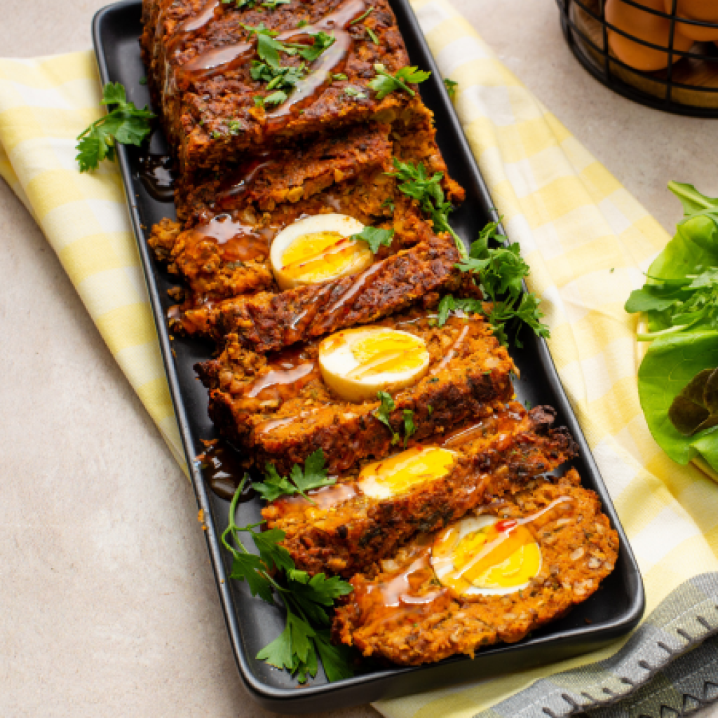 Lentil Nut Roast with Hardboiled Eggs