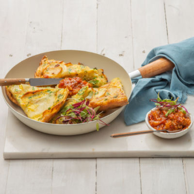 Potato omelette frittata served with chakalaka